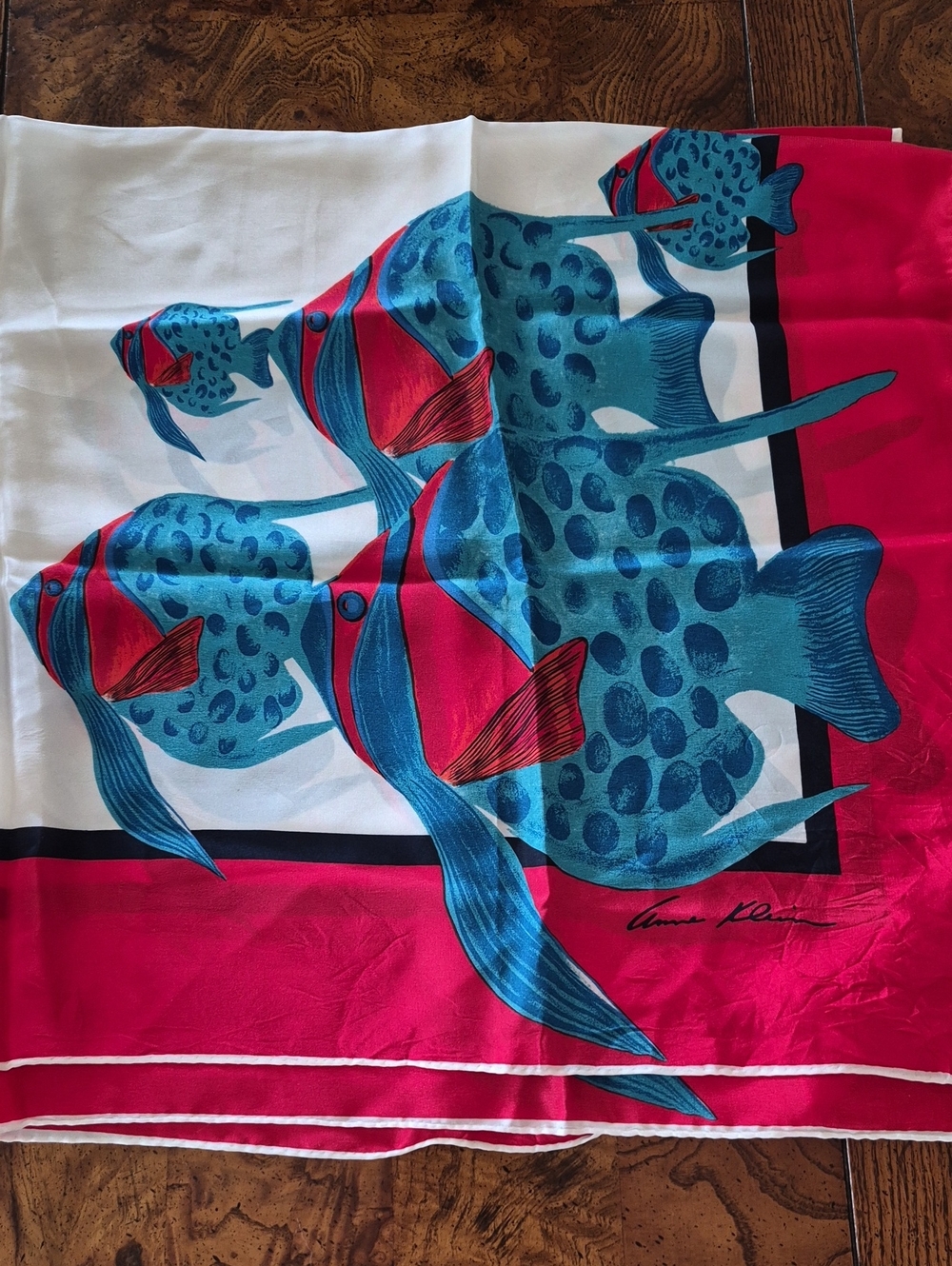 Anne Klein Teal & Hot Pink Fish Print Scarf